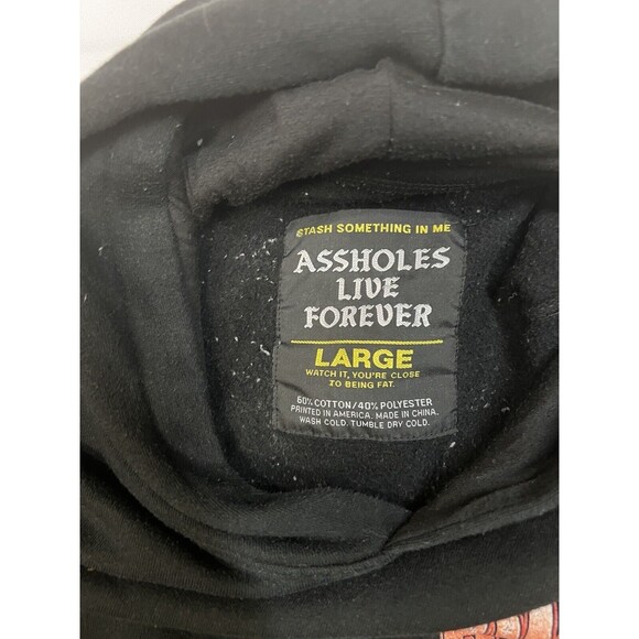 Assholes*s Live Forever Black Sabbath  NEVER SAY DIE Black Hoodie Men Sz L - Picture 4 of 8